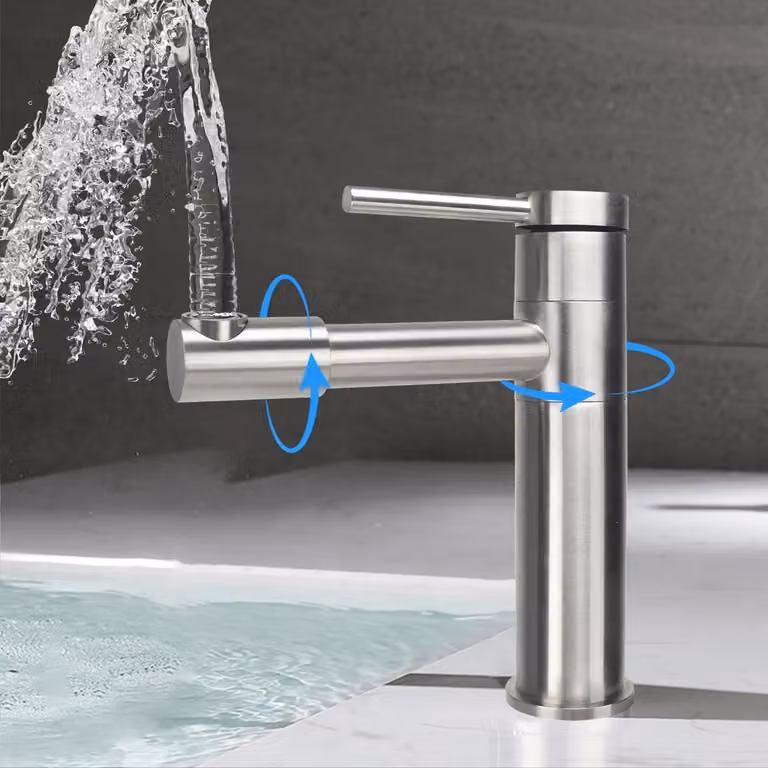 Miscelatore per lavabo in acciaio inossidabile, girevole a 360°, colore argento