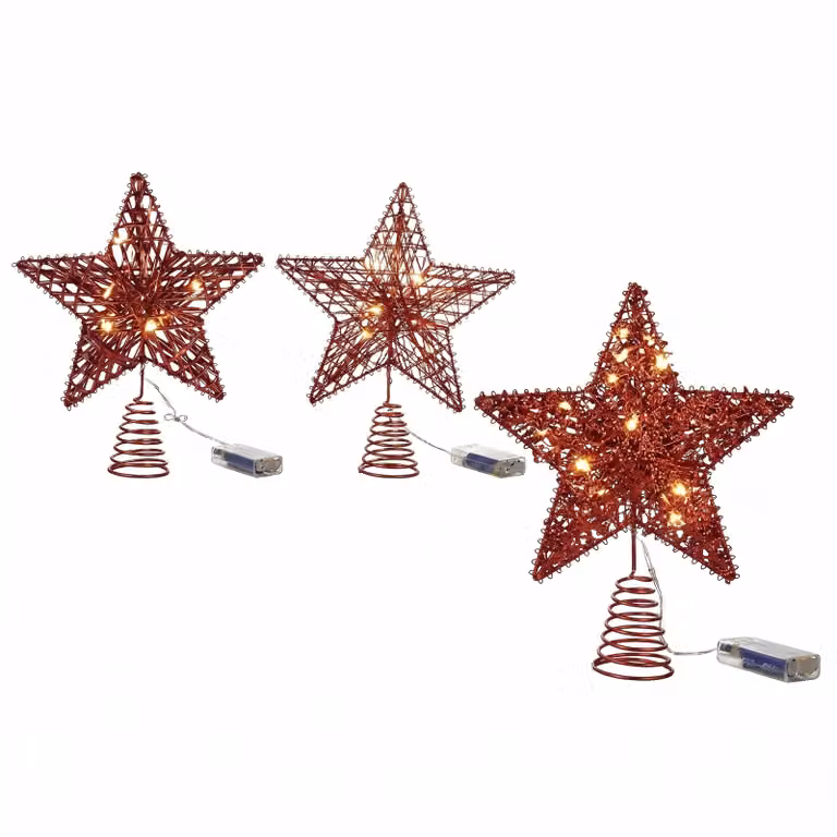 Puntale Natalizio a Stella Rosso Luminoso con 10 LED Bianco Caldo VESTIAMO CASA Altezza: 28 cm