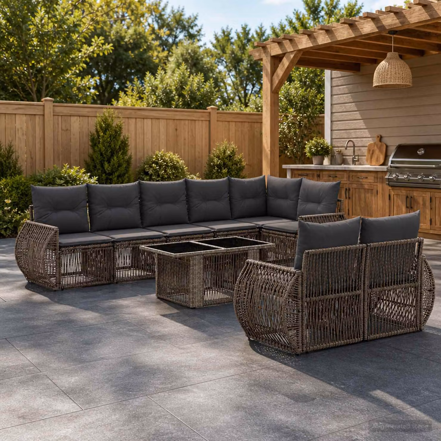 Set Divano da Giardino vidaXL 9 pz a forma a U in Polyrattan Grigio e Antracite con Tavolino e Cuscini
