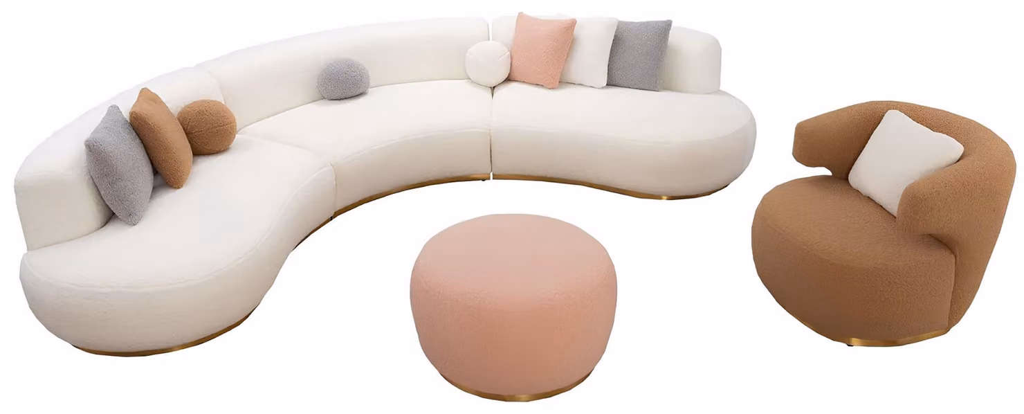 Designer Wohnzimmer Garnitur Weißer 4-Sitzer Designer Stoffsessel