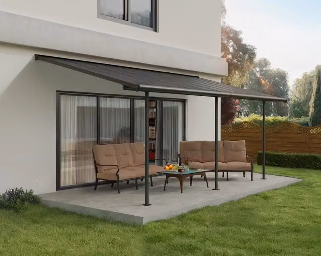 Pergola addossata in alluminio e policarbonato Canopia Capri Grigio L: 6.2 m, P: 3 m