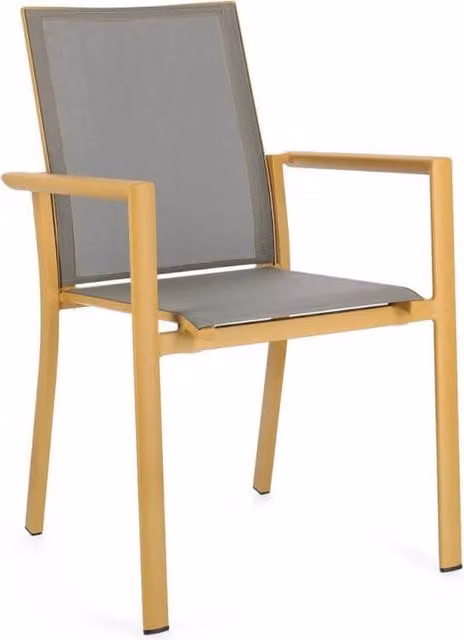 Sedia con braccioli Konnor Iperbriko color senape e grigio in textilene e alluminio verniciato a polvere