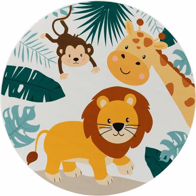 Tappeto rotondo per bambini Bini beige e multicolore con motivo animal con diametro: 200 cm