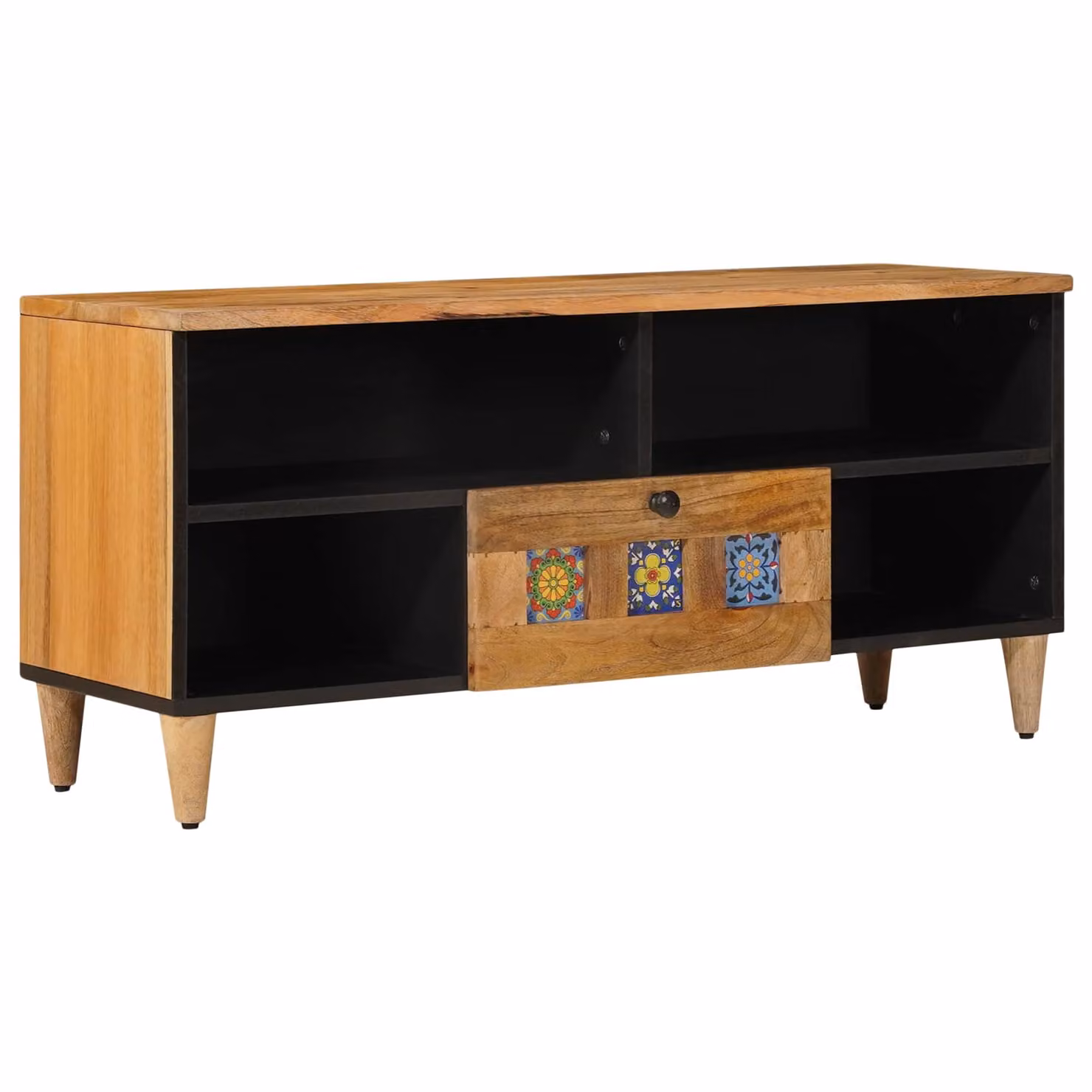 Mobile TV vidaXL in legno di mango massello naturale, stile moderno, L 100 x P 33 x H 46 cm