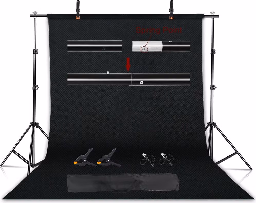 Set di supporti per sfondo fotografico, traversa regolabile, uso multifunzionale, nero standard, 2000X2000
