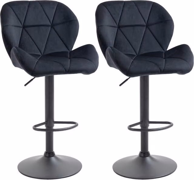 Set di 2 sgabelli da bar girevoli ZephMum con schienale in velluto nero, regolabili in altezza, L 51.5 cm x P 57.5 cm x H 93-114.5 cm