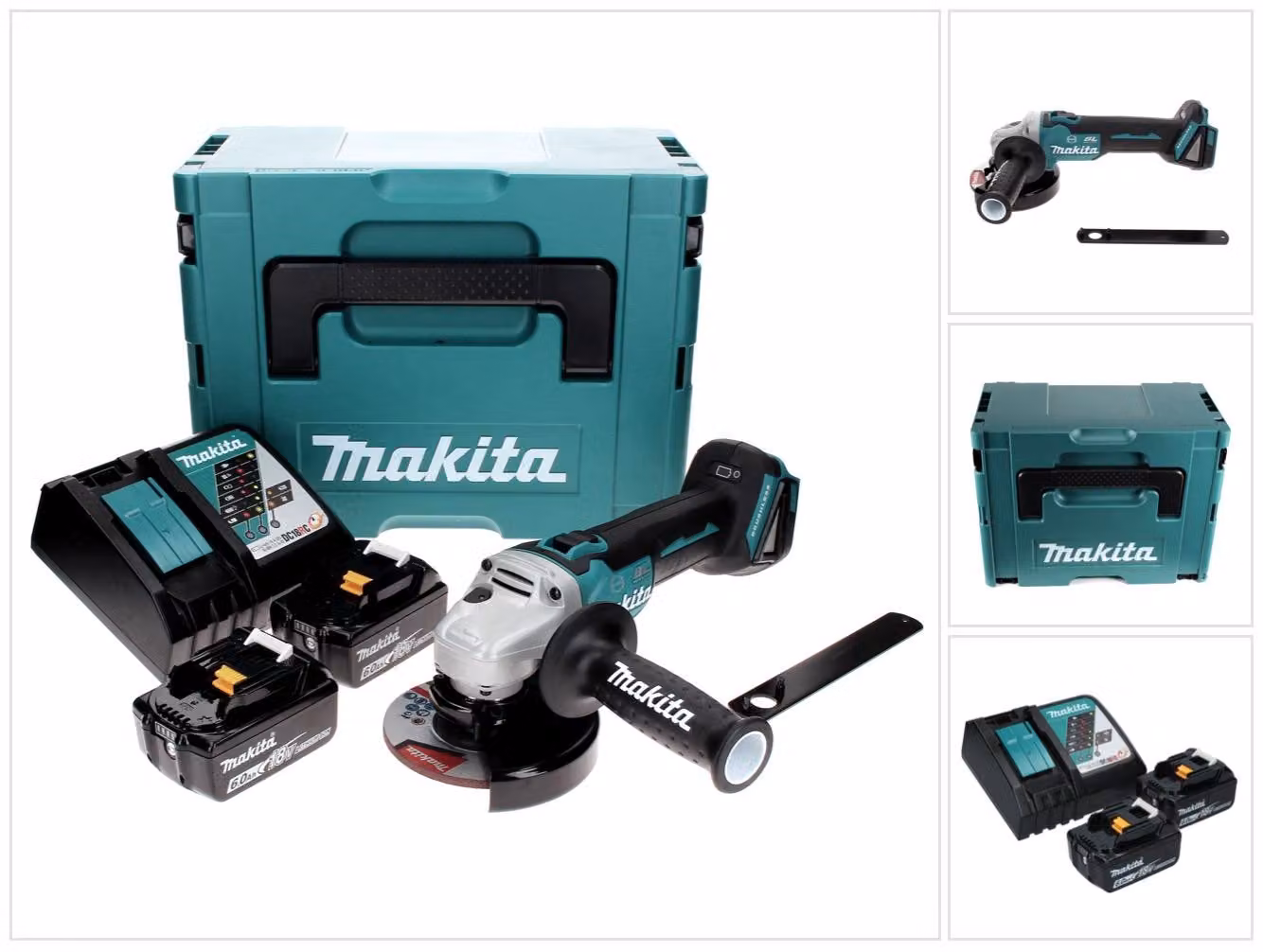 Smerigliatrice angolare a batteria Makita DGA 506 RGJ 18 V 125 mm brushless + 2x batteria ricaricabile 6,0 Ah + caricabatterie + Makpac