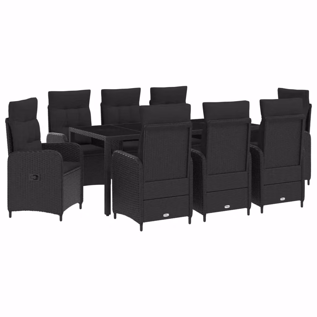 Set da pranzo per esterni vidaXL in polyrattan nero con tavolo in vetro, 9 pezzi – 2