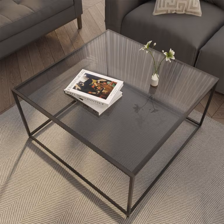 Tavolino rotondo in vetro - Tavolino d'appoggio - 45 x 70 cm - Telaio in metallo nero - Vetro temperato da 4 mm