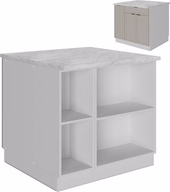 Isola cucina Fame-Line GrigioBeige/Bianco 90 cm con cassetto, senza piano di lavoro Vicco
