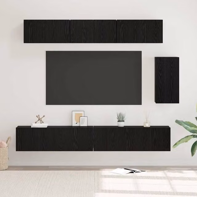 Set mobile TV moderno vidaXL in legno ingegnerizzato nero e marrone da 6 pezzi