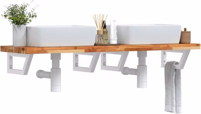 Ripiano a parete per lavabo vidaXL in legno di acacia oliato e metallo, marrone e bianco