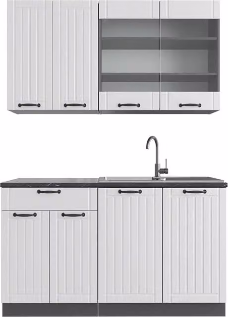 Cucina completa Fame-Line Vicco Bianco rustico e Antracite L: 140 cm – 1