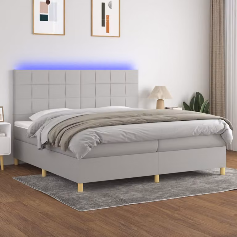 Letto a molle con materasso e illuminazione LED vidaXL, Grigio Chiaro, L/P: 200 x 200 cm