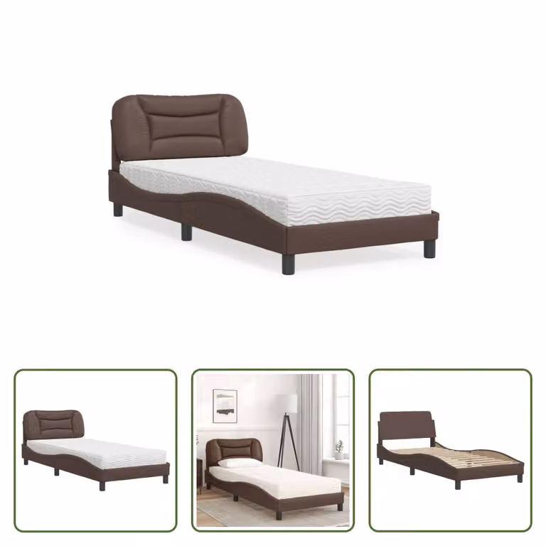 The Living Store Letto con materasso marrone 80x200 cm in ecopelle