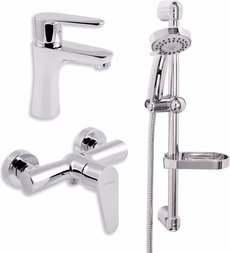 Novaservis Titania Fresh - Set di miscelatori per lavabo e doccia con accessori, cromo SADA96061