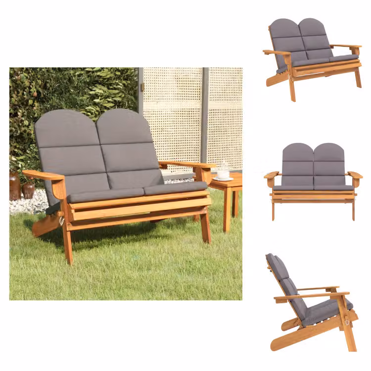 vidaXL Panca da giardino Adirondack con cuscini 126 cm in legno massiccio di acacia - Panche da giardino