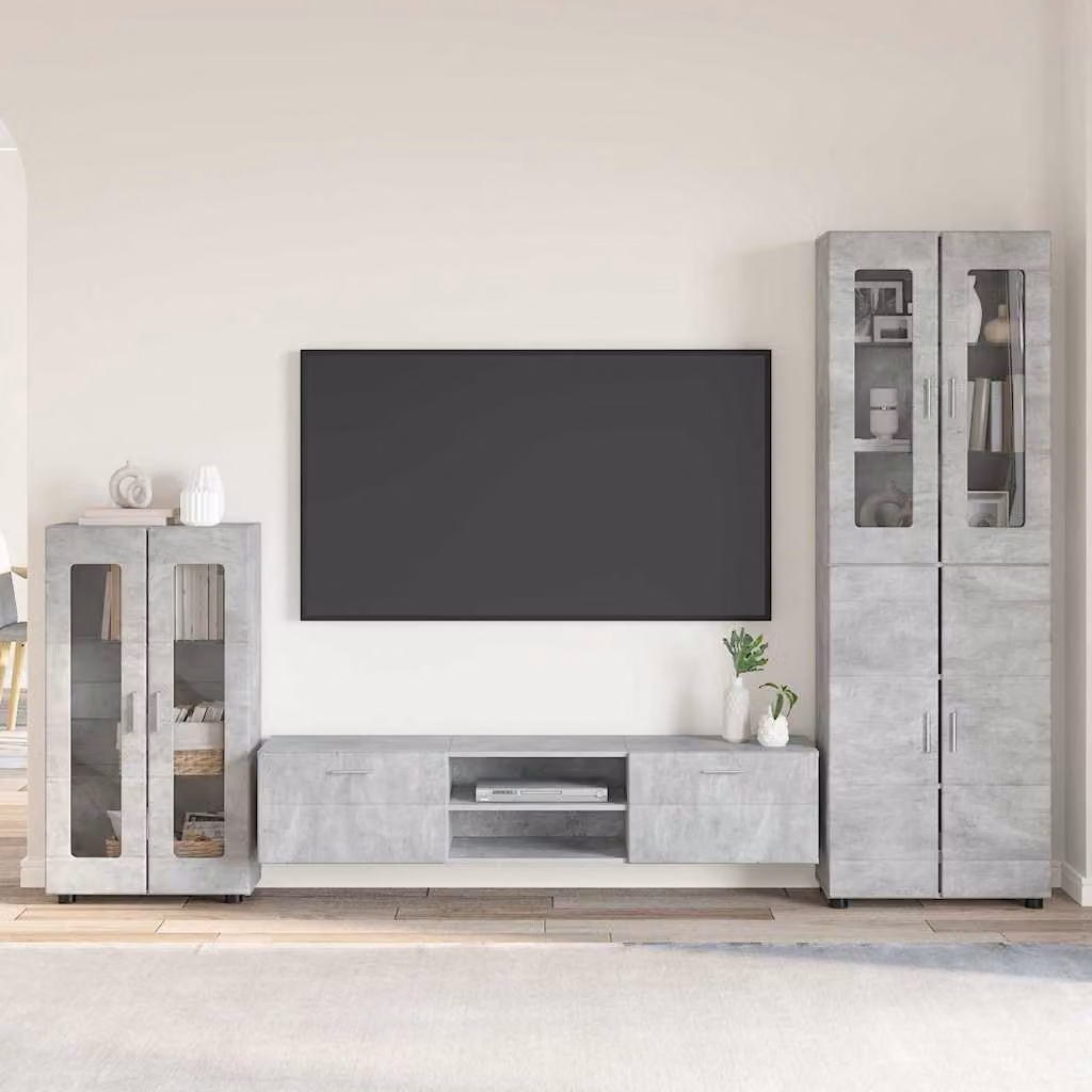 Set mobile TV vidaXL FLORIN 3 pezzi Grigio cemento in legno e MDF per soggiorno o ufficio – 1