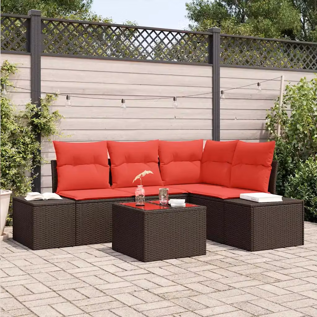Set Divano da Giardino vidaXL a Forma di L in Polyrattan Marrone con Tavolino e Cuscini Imbottiti