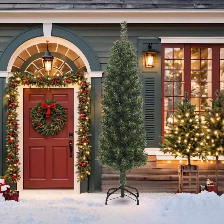 vidaXL Albero di Natale Artificiale Sottile con Base Verde 210 cm PVC