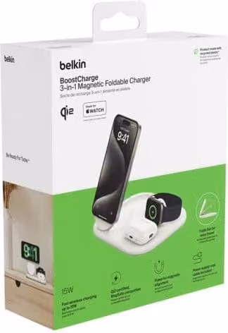 Belkin BOOST Charge 3in1 Qi2 15W staz. ricar. magn.bia.WIZ029vfWH