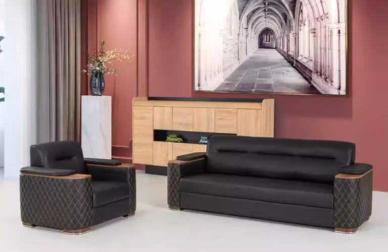Schwarze Couchgarnitur Dreisitzer Sessel Arbeitszimmer Luxus 2tlg 3+1