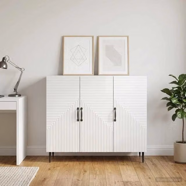 Credenza moderna vidaXL in MDF bianco lucido L: 89 cm, P: 34,5 cm, H: 80 cm
