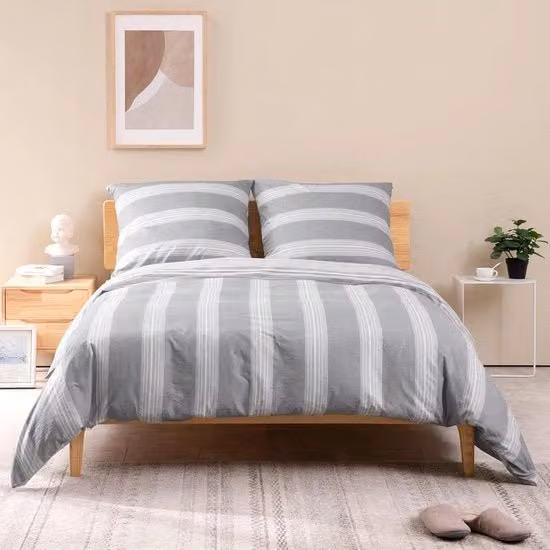 Set di biancheria da letto in cotone reversibile a strisce bianche e grigie composto da copriletto e 1 federa, L/P: 140 x 200 cm, Federa: 80 x 80 cm