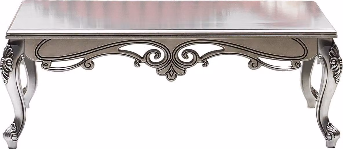Casa Padrino tavolino barocco argento - Tavolo rettangolare da salotto in legno massiccio in stile barocco - Mobili barocchi - Mobili in stile barocco - Arredi barocchi - Nobili e sontuosi