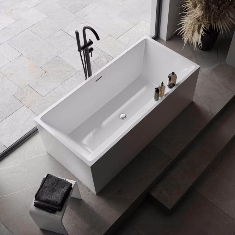 Vasca da bagno freestanding VERONA - Acrilico - Bianco - 170 x 80 x 60 cm - con superficie di appoggio