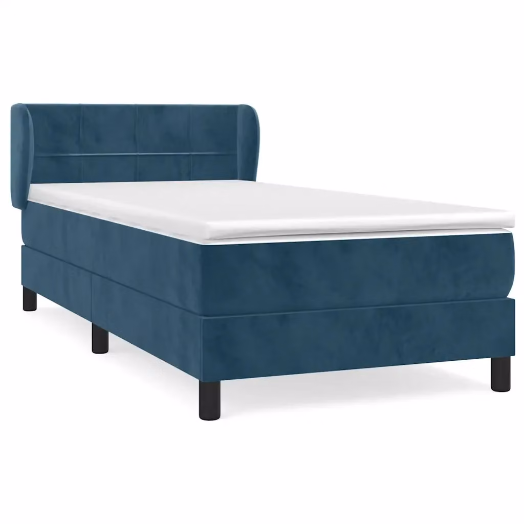 vidaXL Giroletto a Molle con Materasso in Velluto Blu Scuro e Bianco L/P/H: 90 x 190 cm – 2