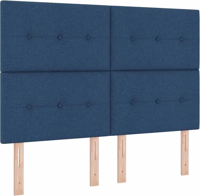 Testiera moderna in tessuto blu con illuminazione LED integrata e porta di ricarica USB, Larghezza: 144 cm