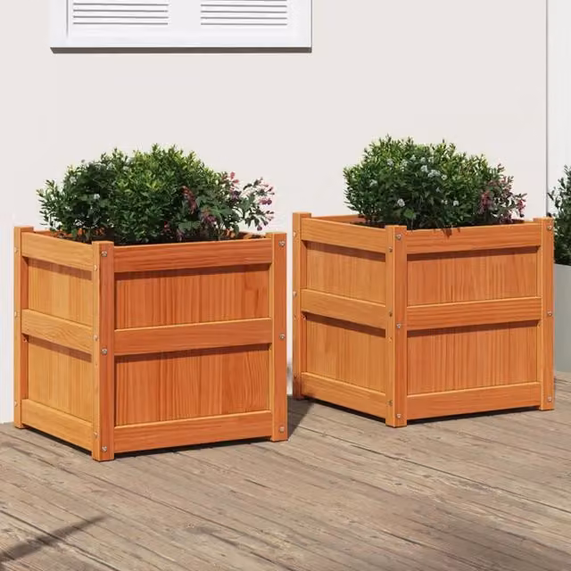 Set di 2 fioriere da giardino vidaXL in legno di pino marrone L: 60 cm, P: 60 cm, H: 60 cm