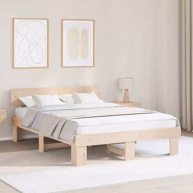 Struttura del letto con giroletto in pino massello naturale L: 160 cm, P: 200 cm