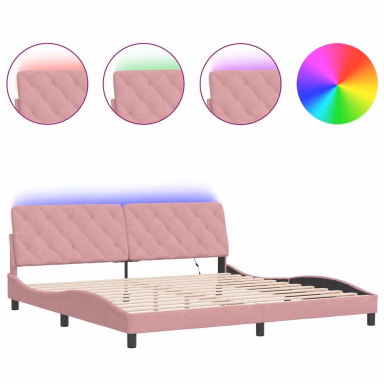 Giroletto con LED senza Materasso Rosa 200x200 cm in Velluto