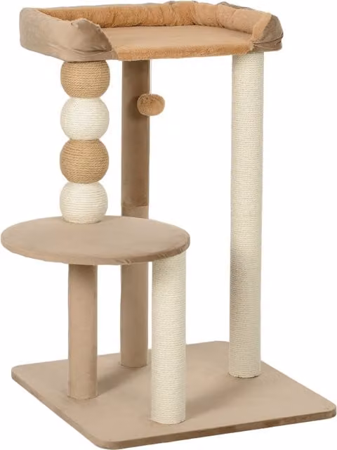 Albero Tiragraffi per Gatti PawHut con Torre per Arrampicata, Amaca e Sisal, Marrone, L 54 x P 56 x H 86 cm – 1