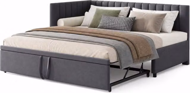 Divano letto angolare 90x200 cm con letto estraibile in velluto grigio per cameretta