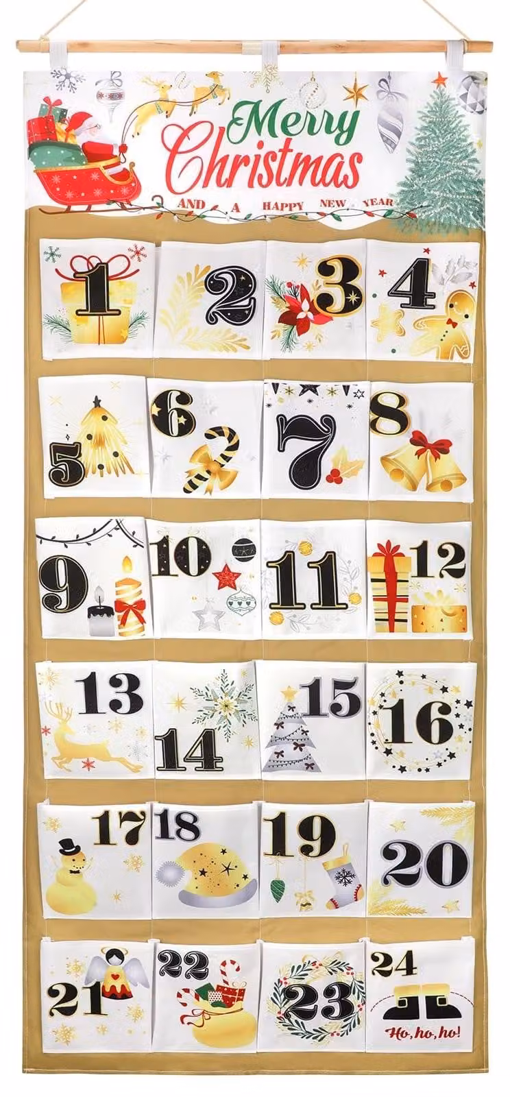 Solidchoice - Calendario dell'Avvento riutilizzabile in tessuto con 24 scomparti