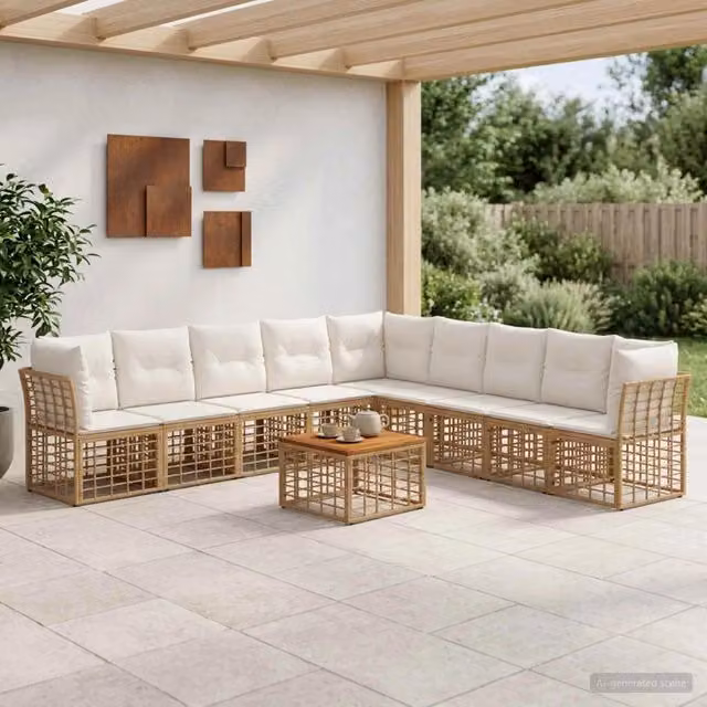 Set di divani da esterno 10 pz Naturale e Bianco Crema 3437490