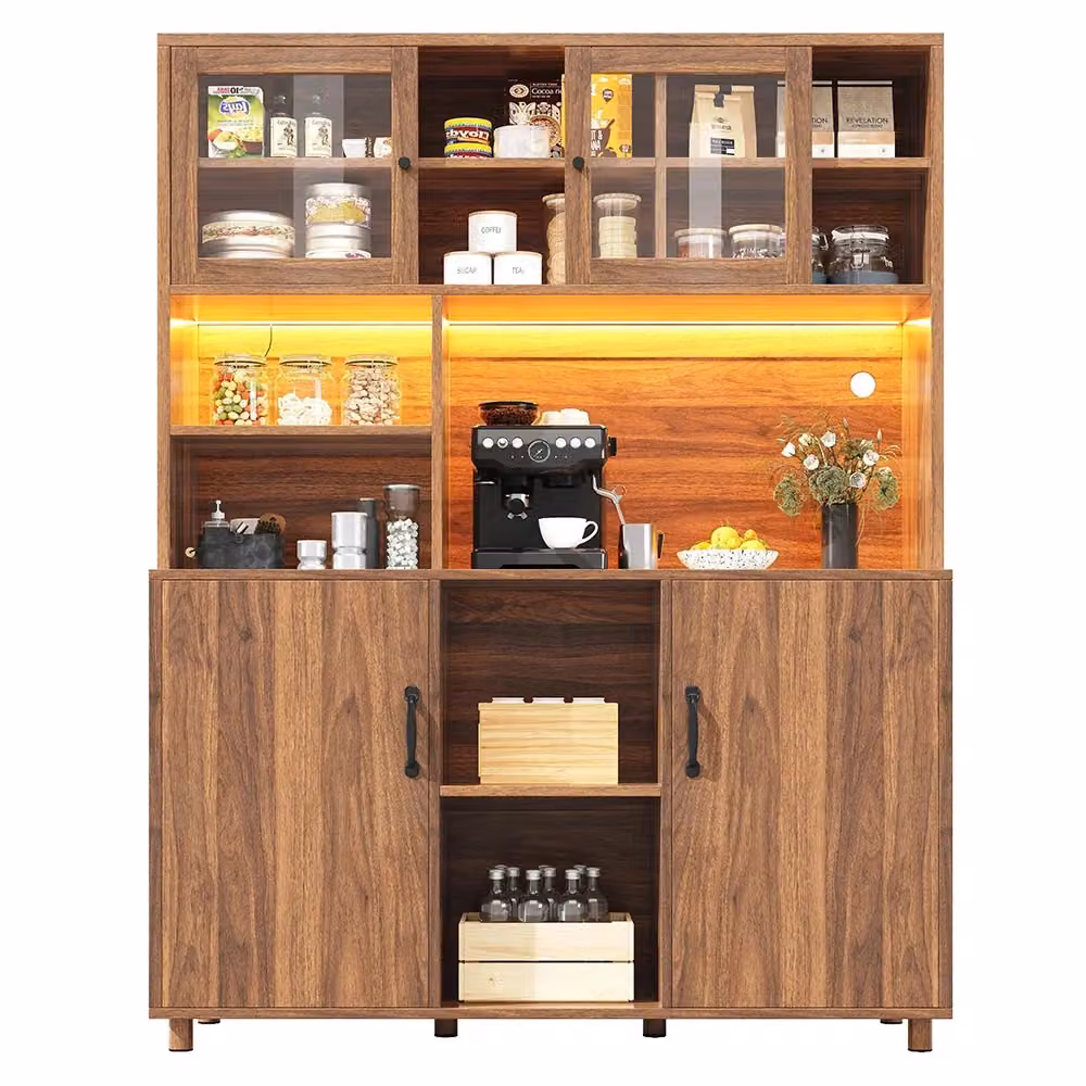 Credenza Alta Moderna Xylo Marrone con Porte Scorrevoli in Vetro e Illuminazione Integrata L/P/H: 120 x 40 x 185 cm – 2