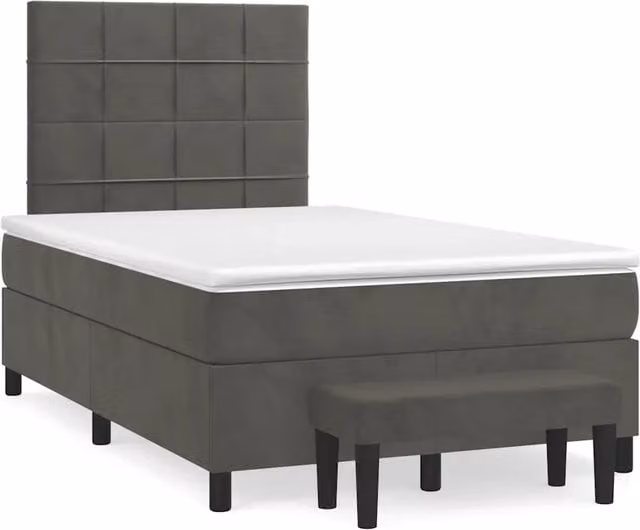 Letto a molle con materasso ibrido vidaXL in velluto grigio e bianco L/P/H: 200 x 120 x 193 cm