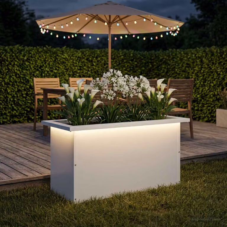 Fioriera da giardino con LED vidaXL in acciaio bianco L: 60 cm, P: 30 cm, H: 30 cm