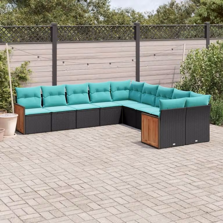 Maison Exclusive - Set da giardino 10 pezzi con cuscini, polyrattan nero