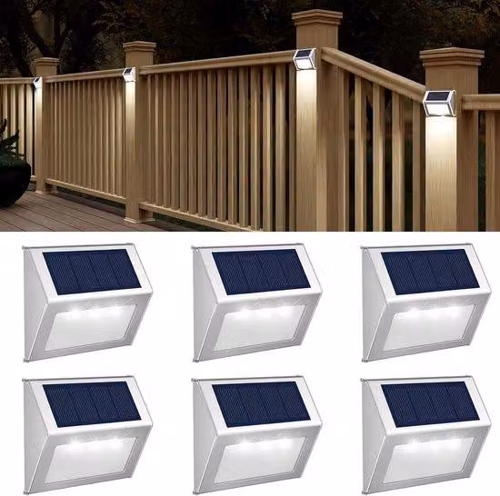 Lampade solari da terrazza – Lampade a luce fredda a 3 LED, alimentate a energia solare e resistenti all'acqua, per esterni, giardino e balcone, confezione da 6 pezzi