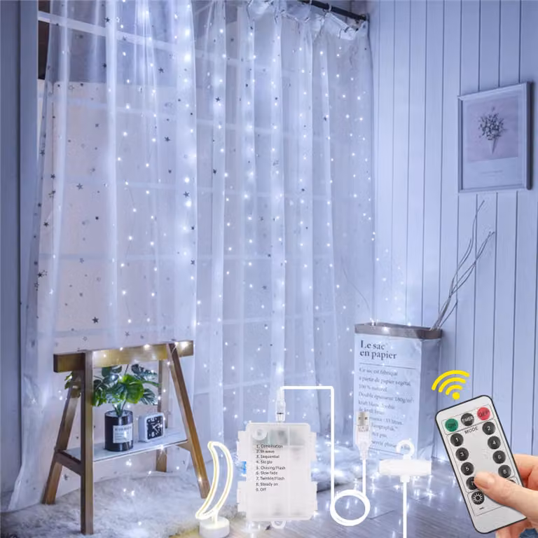 Illuminazione per tende da 3x3 metri - 300 LED. Catena luminosa con telecomando e timer