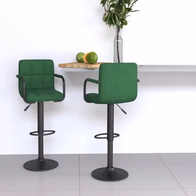 Set di 2 sgabelli da bar vidaXL in velluto verde scuro con base girevole a 360 gradi e struttura in metallo nero – 1