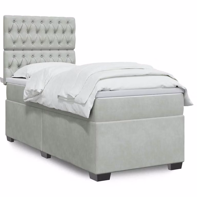 vidaXL Letto Ibrido con Materasso in Velluto Grigio e Bianco L/P/H: 200 x 90 x 150,5 cm