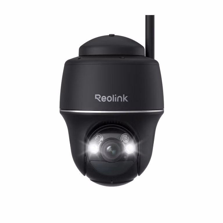 Reolink Argus PT, telecamera di sicurezza 2K+ 5MP PTZ a energia solare/batteria per esterni, WiFi 2,4/5GHz, rilevamento persone/veicoli, audio a 2 vie, nero