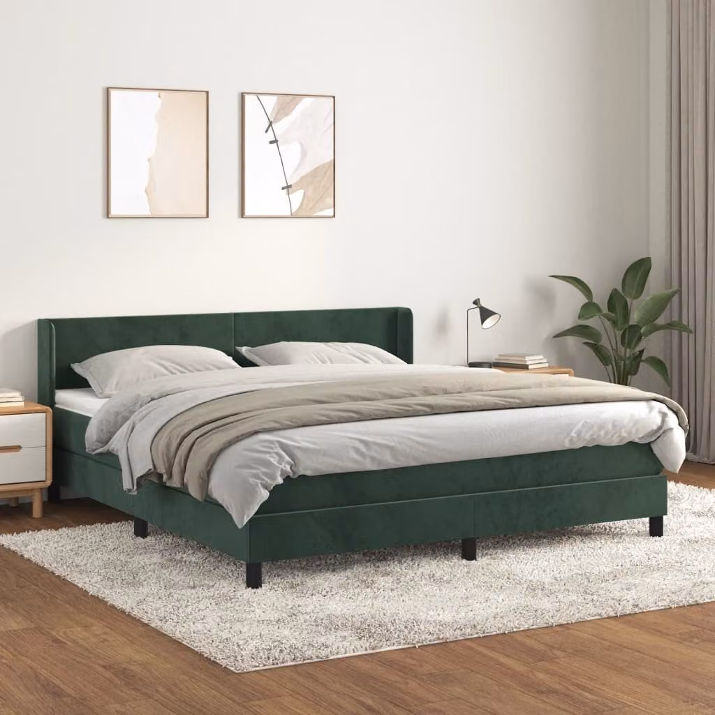 Maison Exclusive - Giroletto a Molle con Materasso Verde Scuro 160x200 cm Velluto