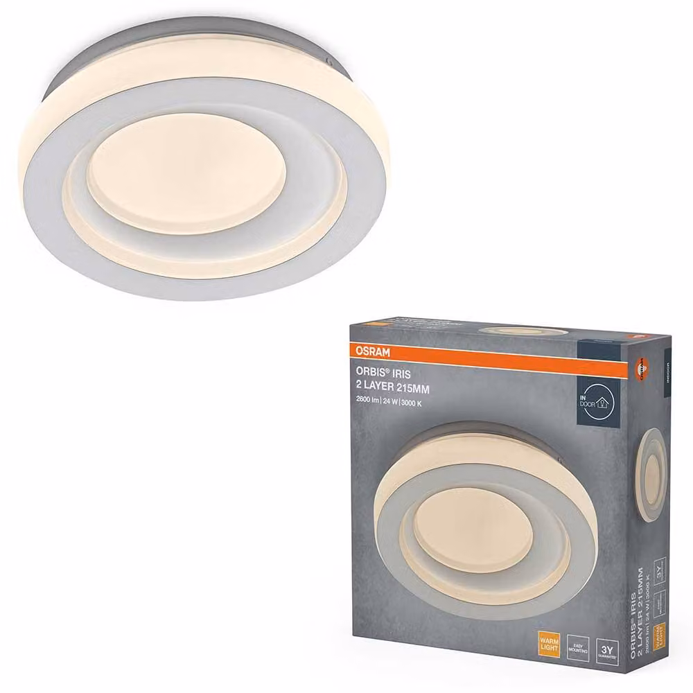 Lampada a soffitto LED Osram Orbis Iris 2 strati, diametro 21,5 cm, bianca, 24W, 2600 lumen, luce bianca calda, 3000K